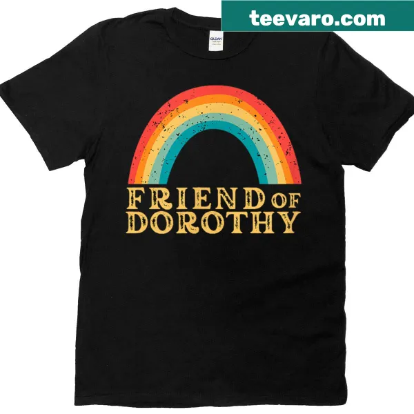 Rainbow-themed T-shirt with "Friend of Dorothy" quote