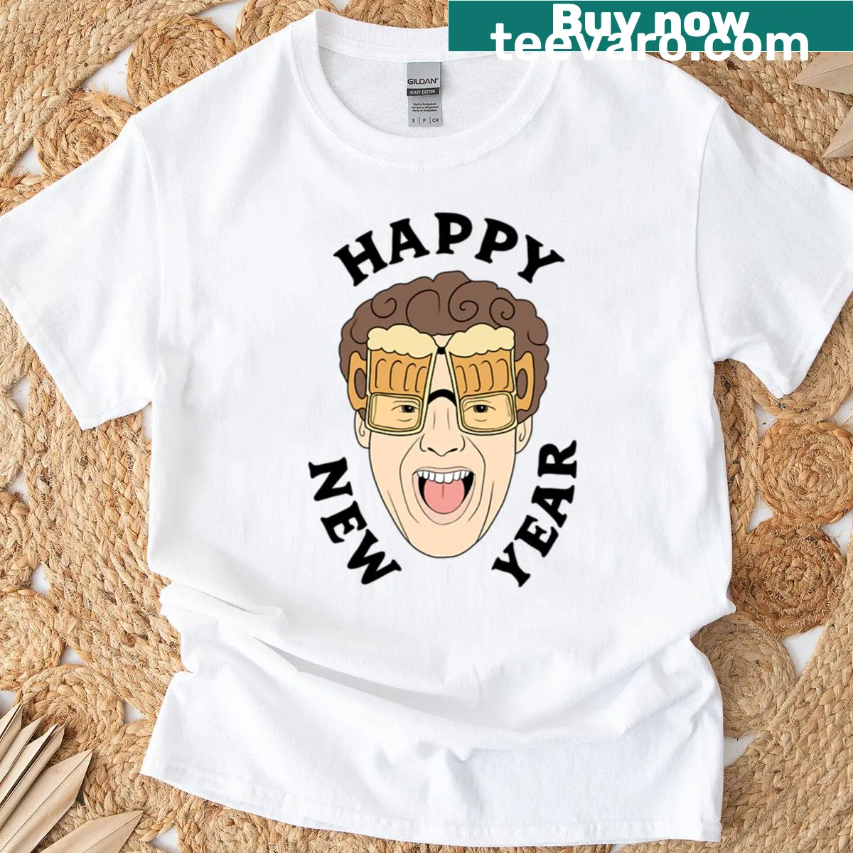 Funny New Year t-shirt with a retro face design — on a men's t-shirt