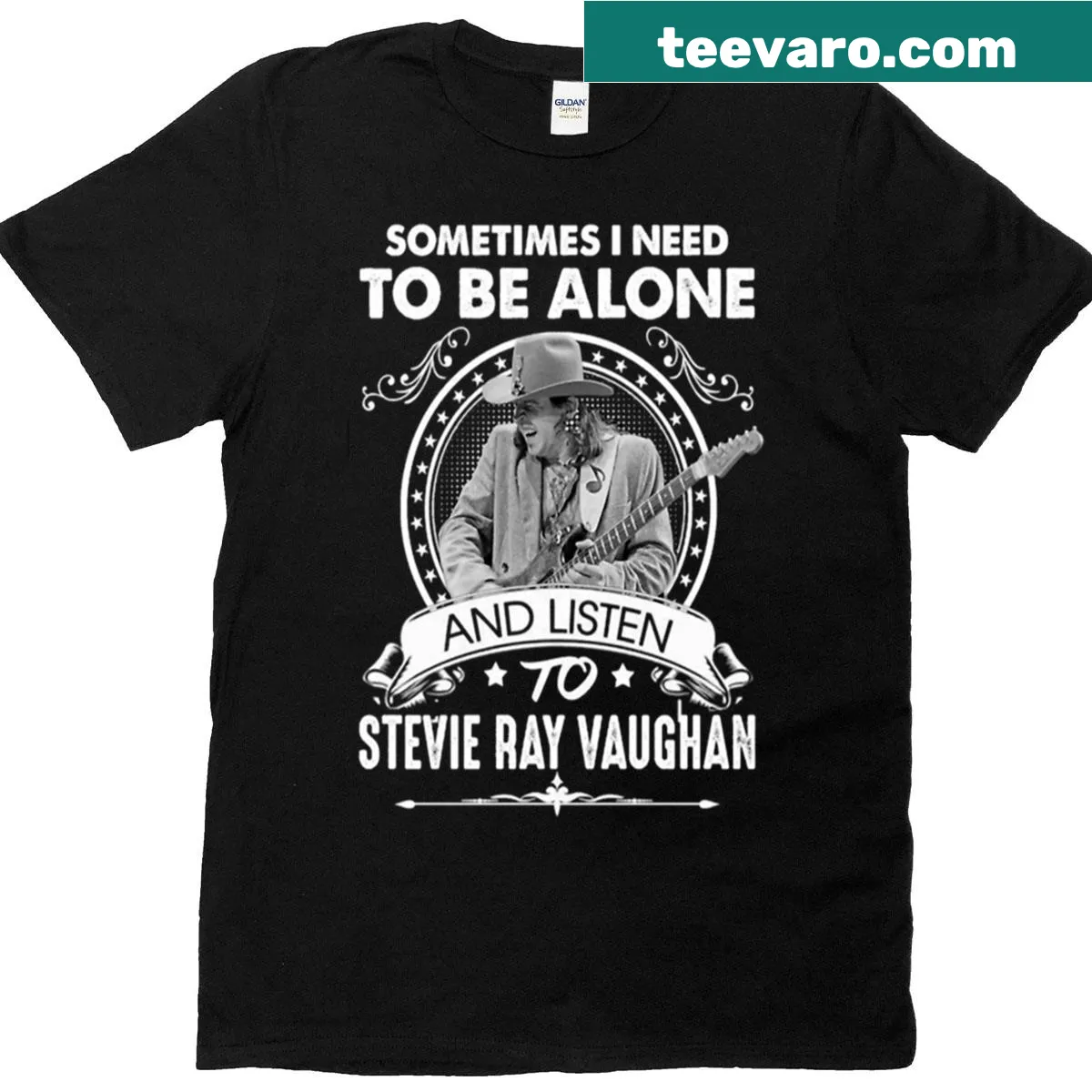 Vintage-inspired shirt featuring Stevie Ray Vaughan tribute — on a men's t-shirt
