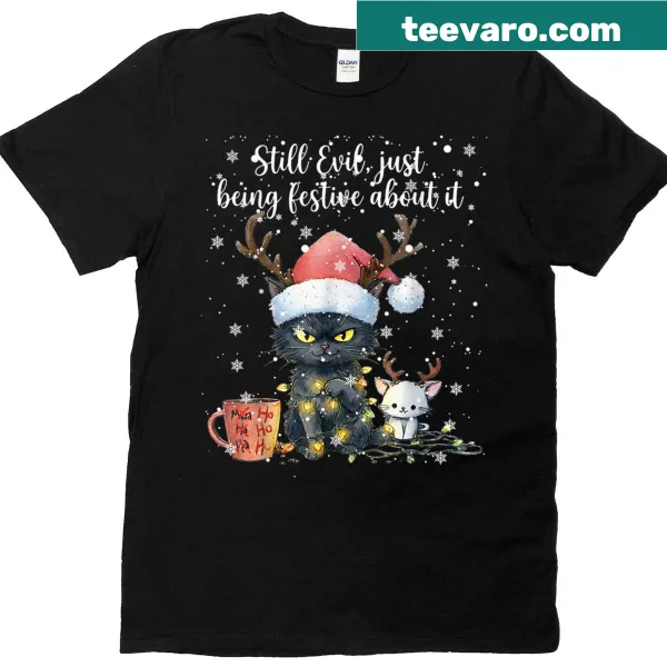 Humorous Christmas cat shirt with festive design