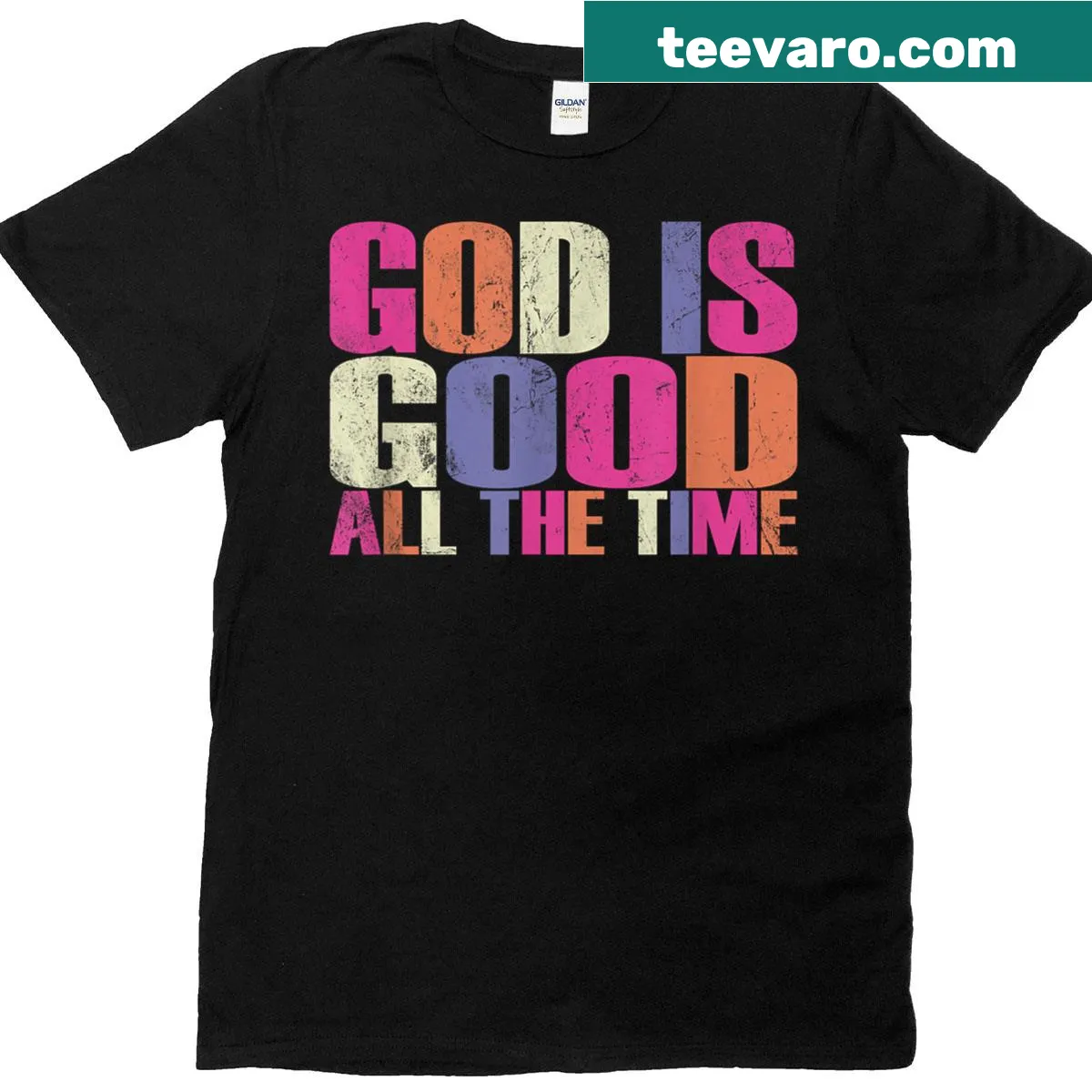 Inspirational t-shirt with 'God Is Good All The Time' message — on a men's t-shirt