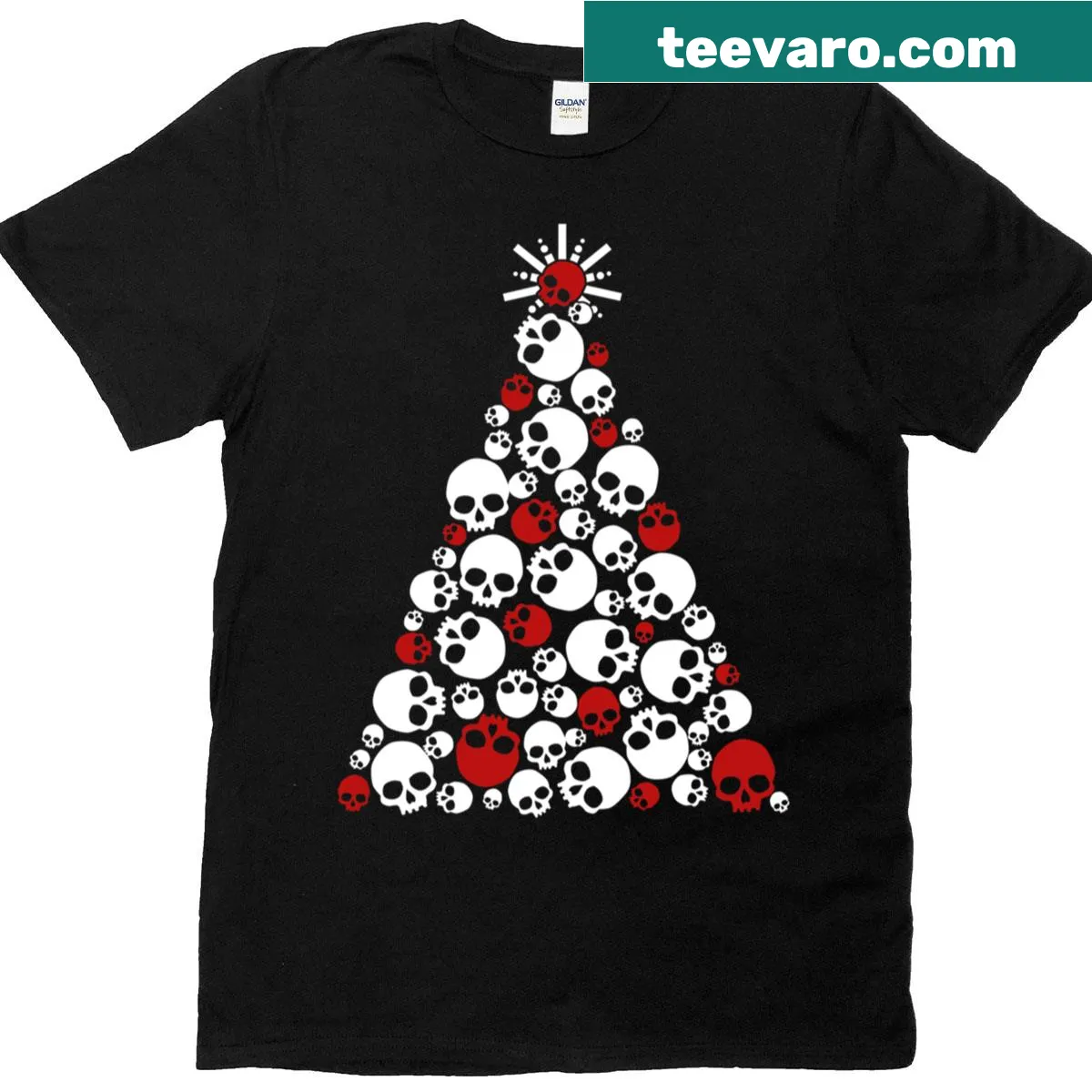 Gothic oversized T-shirt featuring skull holiday tree graphic — on a men's t-shirt
