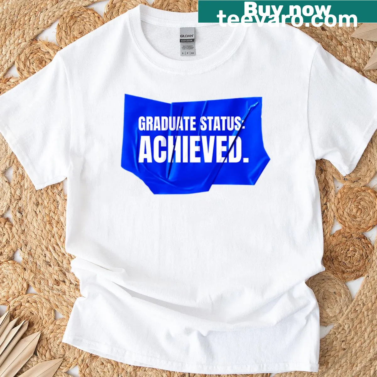 Illustrated t-shirt celebrating graduation with a galactic theme — on a men's t-shirt