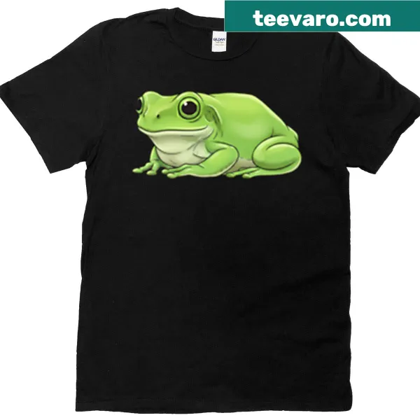 T-shirt with a whimsical green frog illustration