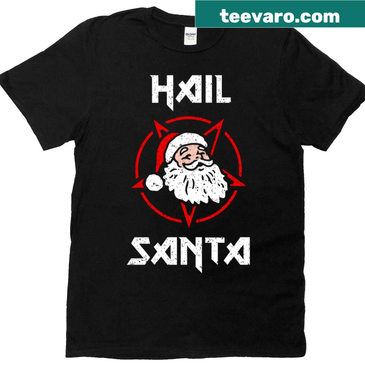 T-shirt with the festive phrase Hail Santa in fun font — on a men's t-shirt