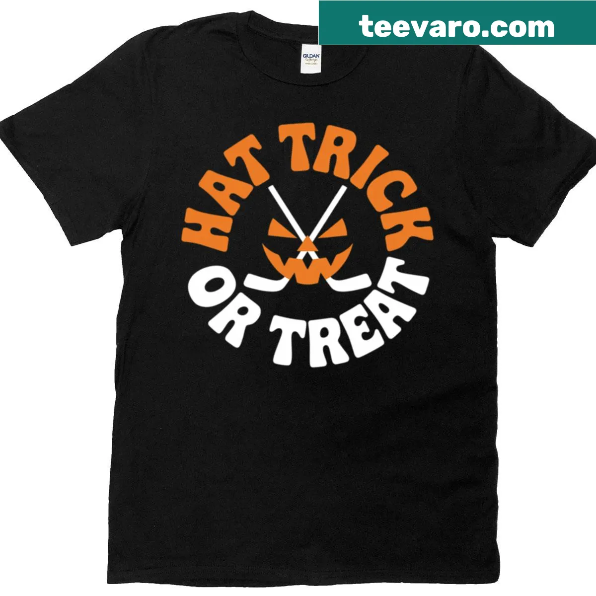 Cartoon hockey player in Halloween theme on a t-shirt — on a men's t-shirt