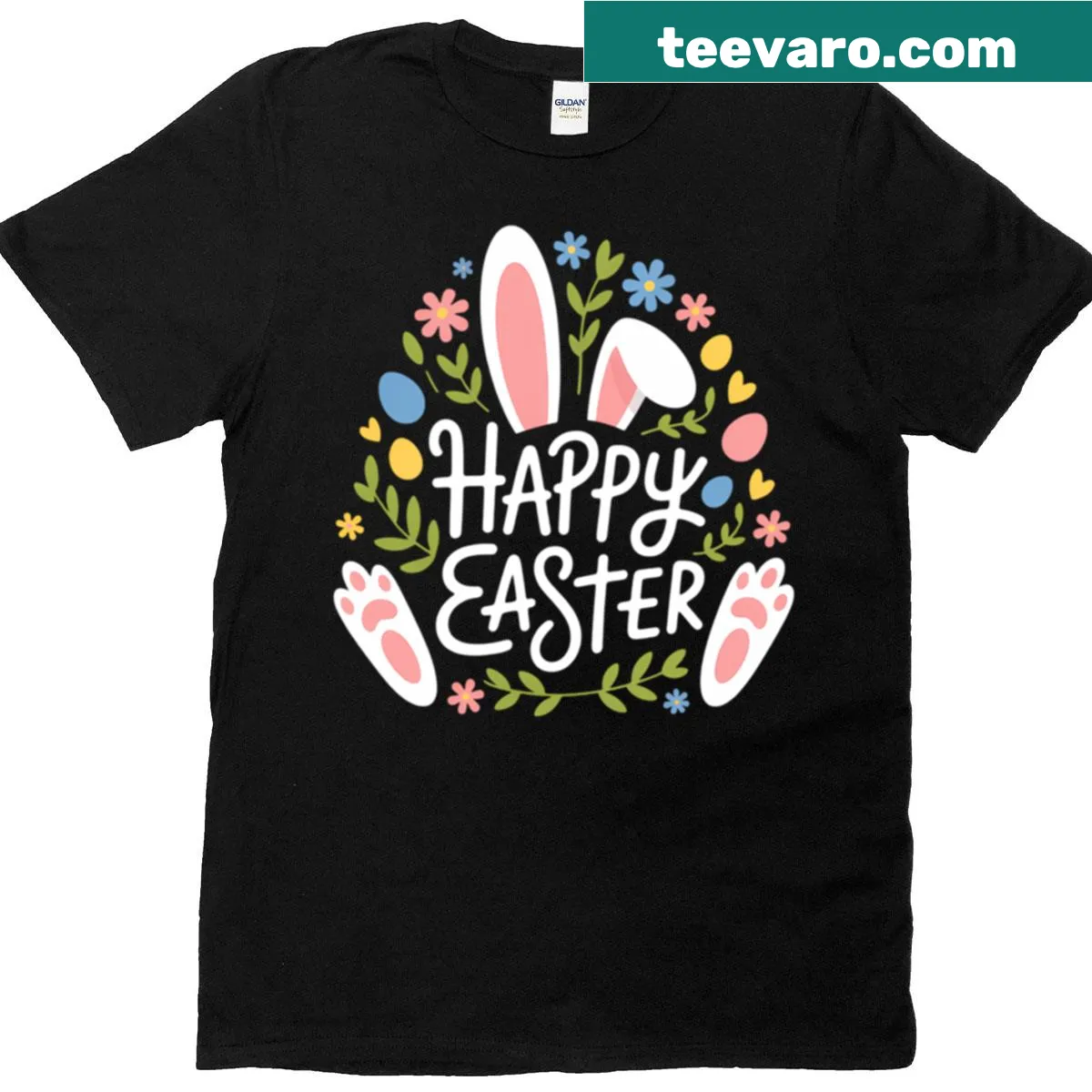 Cartoon bunny face graphic for Easter — on a men's t-shirt