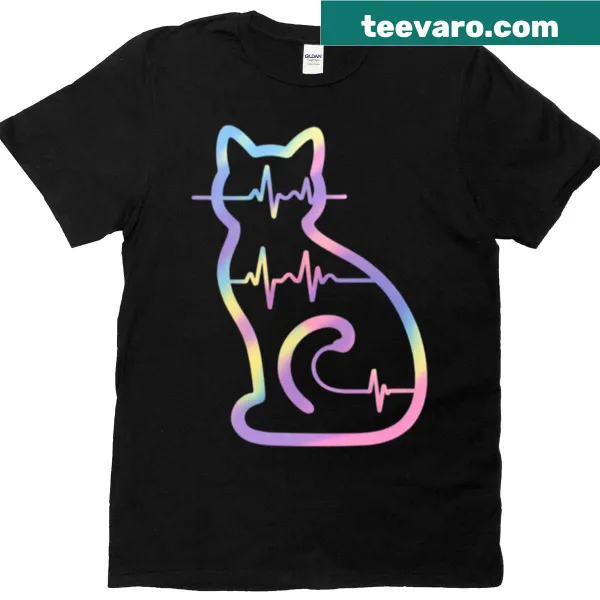 Silhouette of a cat with a heartbeat design in a cute style