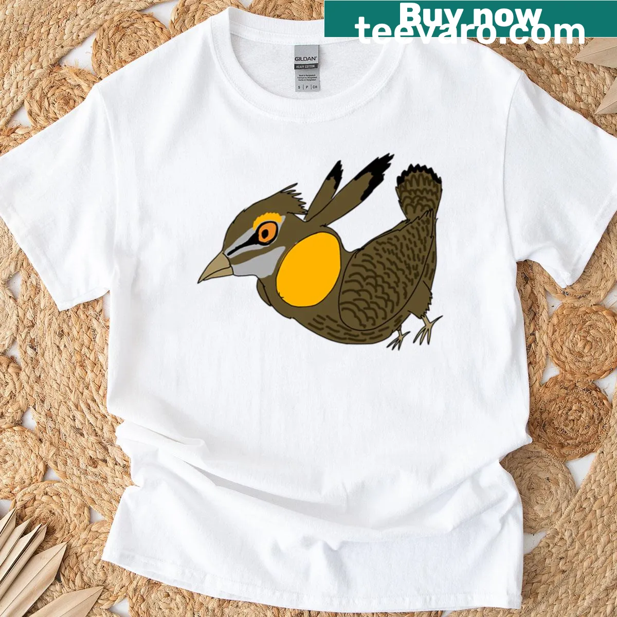 Heath Hen themed t-shirt illustrating a unique bird — on a men's t-shirt