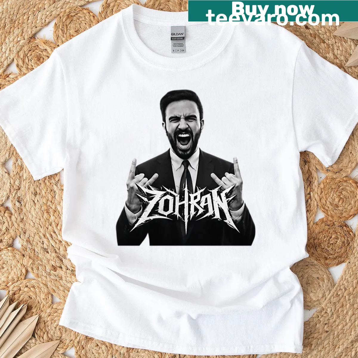 Vintage t-shirt celebrating heavy metal with Zohran Mamdani design — on a men's t-shirt