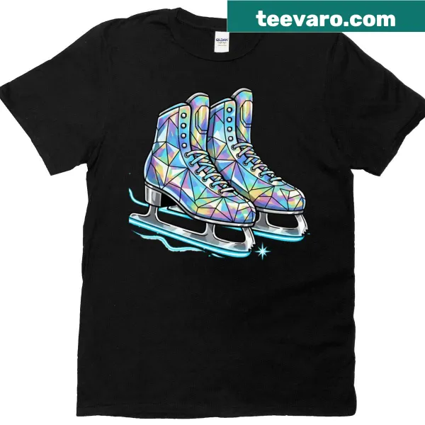 Geometric silhouette of ice skates with holographic effect