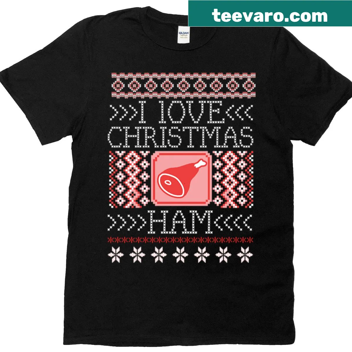 Funny Christmas ham t-shirt with humorous text — on a men's t-shirt
