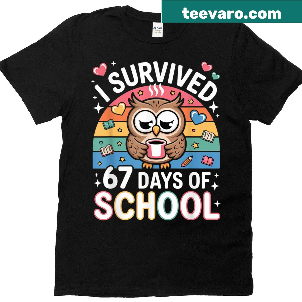 Funny teacher T-shirt with owl graphic and humorous text — on a men's t-shirt