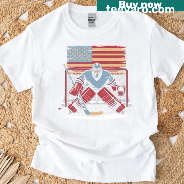 Hockey goalie t-shirt featuring USA flag design