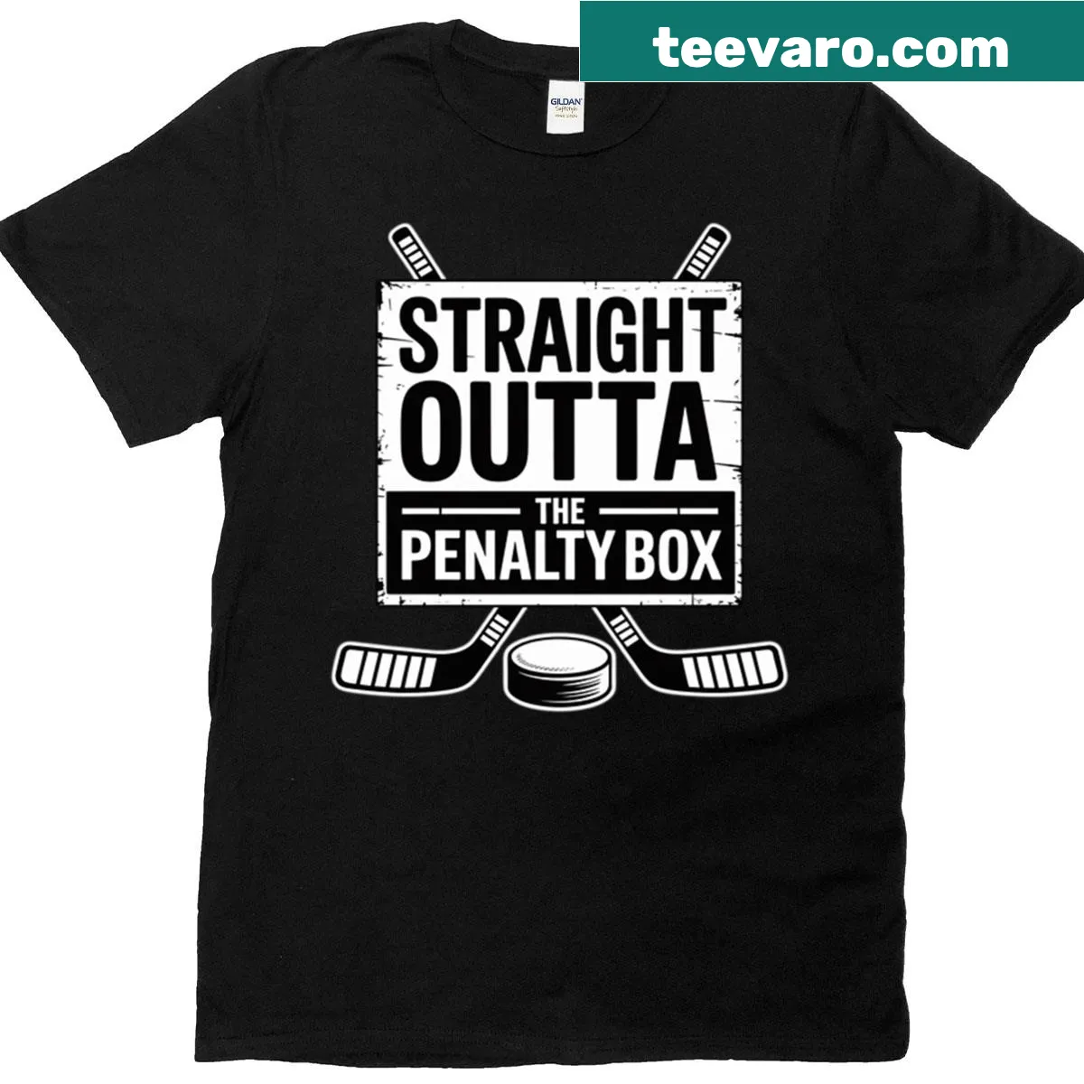 Straight Outta The Penalty Box shirt with bold text for hockey lovers — on a men's t-shirt