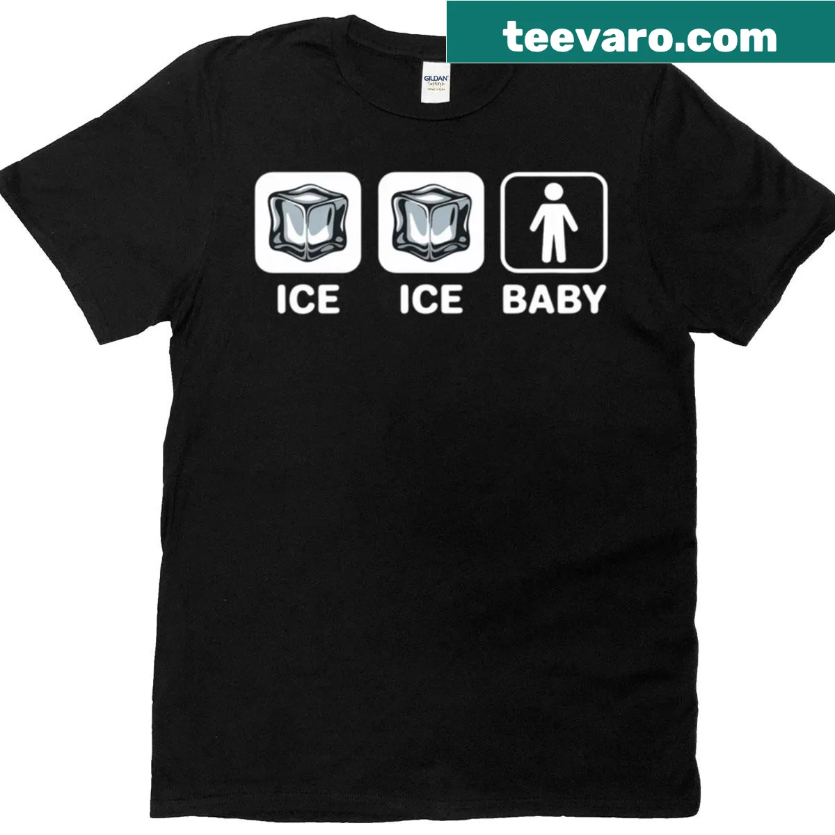 90s T-shirt with Ice Ice Baby text — on a men's t-shirt