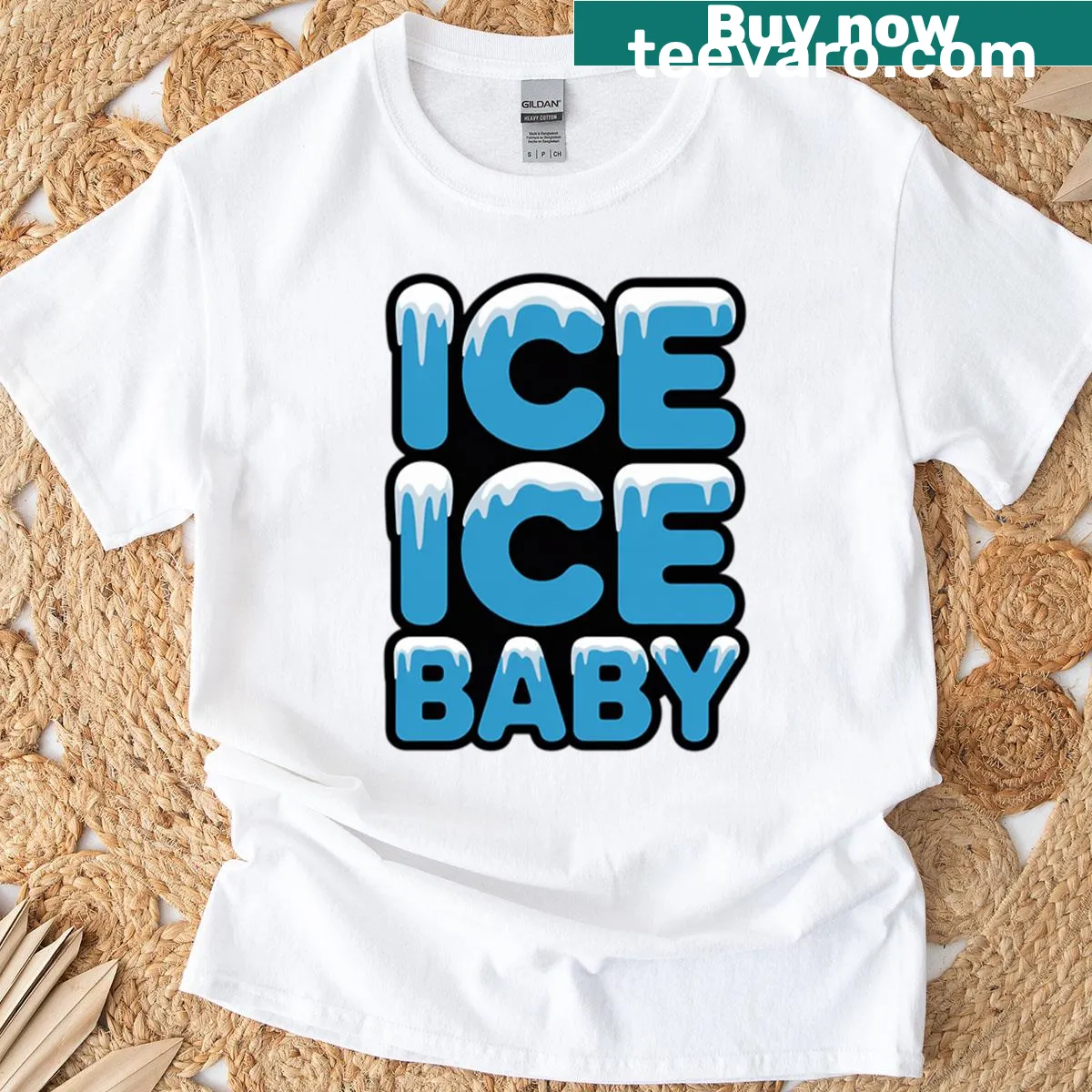 Funny Halloween t-shirt with Ice Ice Baby text for families — on a men's t-shirt