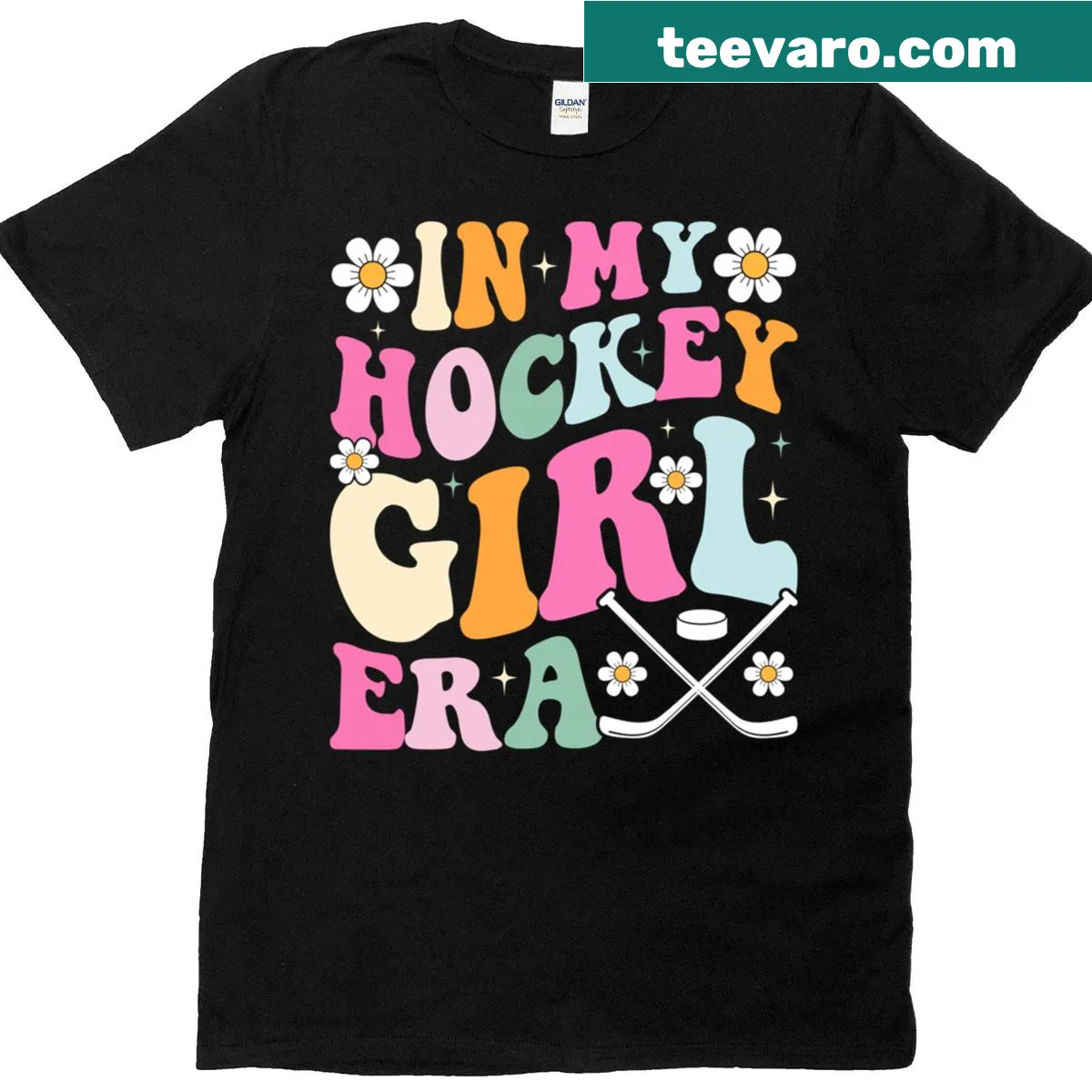 Vintage-inspired t-shirt celebrating hockey girls with groovy text — on a men's t-shirt