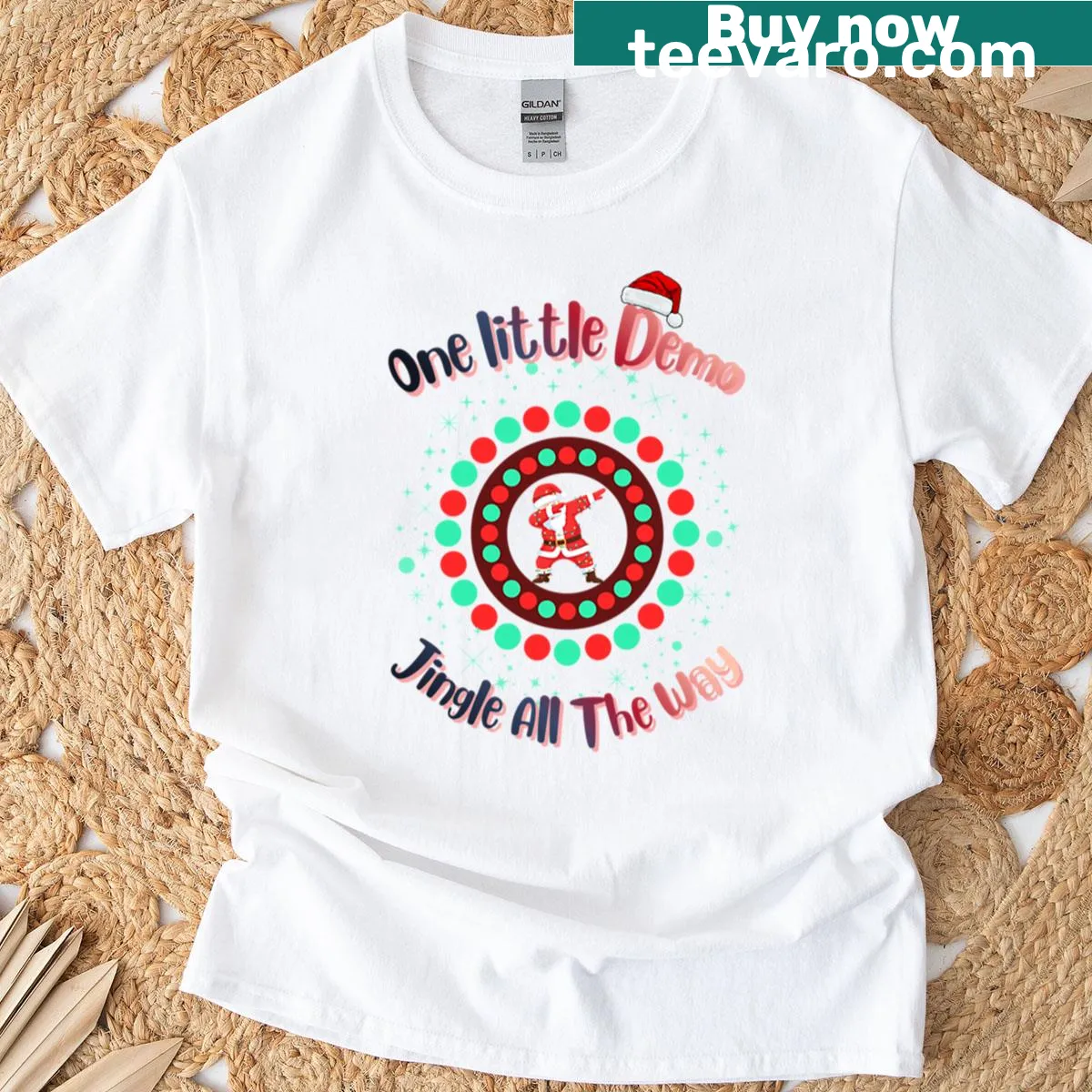 Indigenous-themed Christmas T-shirt with festive artwork — on a men's t-shirt