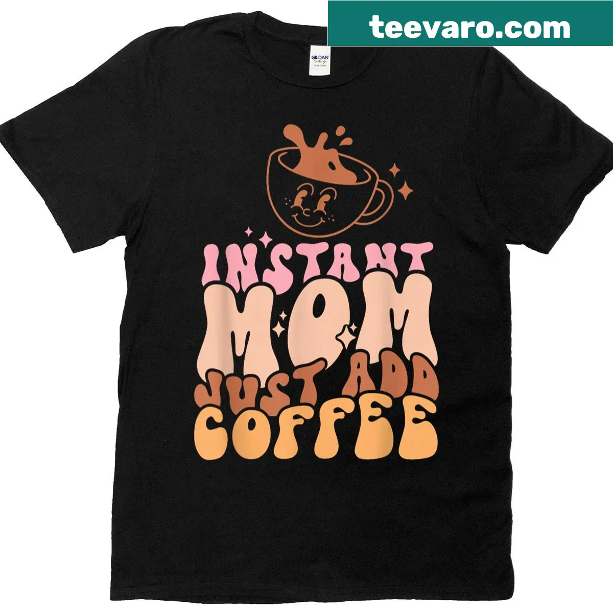 Funny retro t-shirt for moms with 'Just Add Coffee' text. — on a men's t-shirt