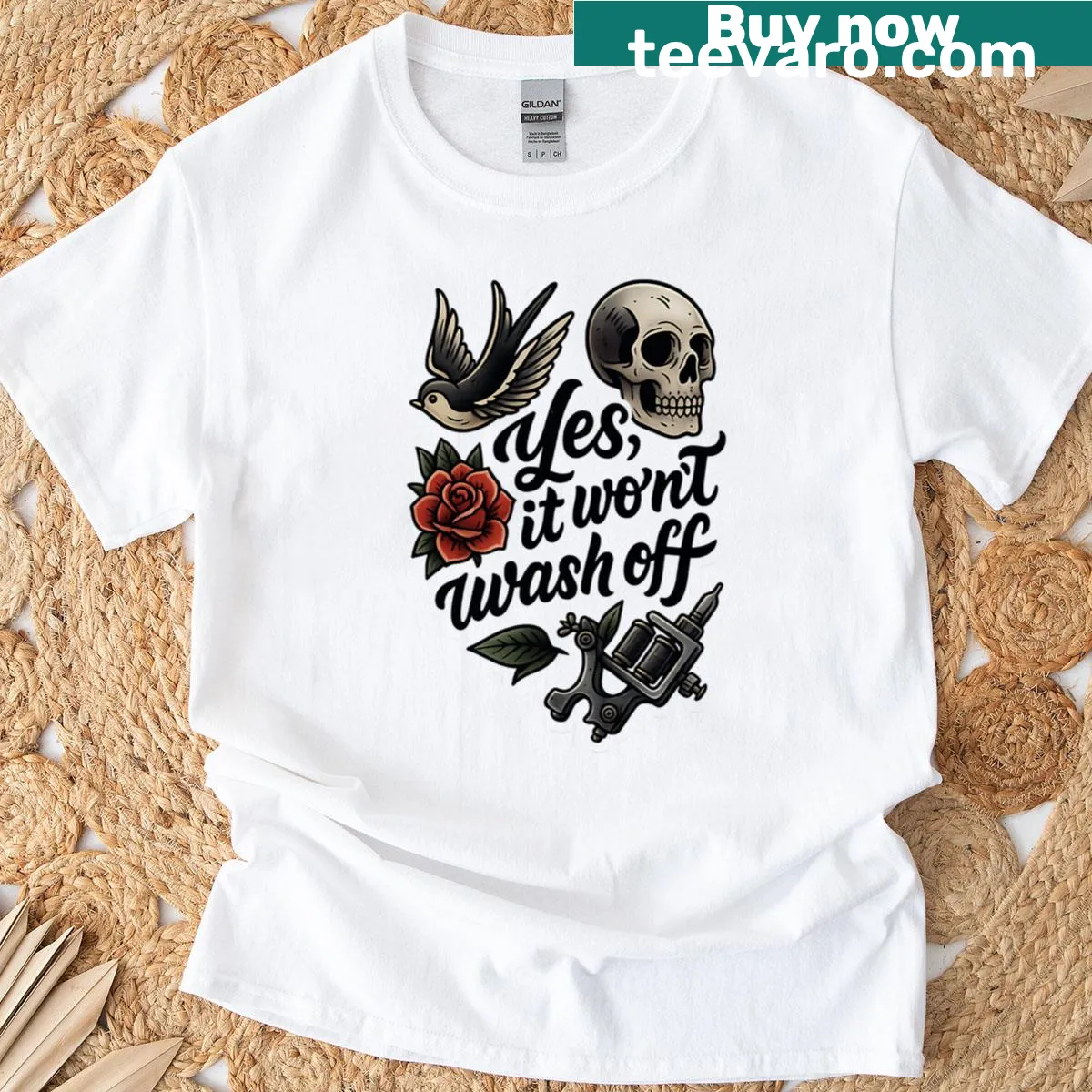 Tattoo quote T-shirt with the phrase It Won't Wash Off — on a men's t-shirt