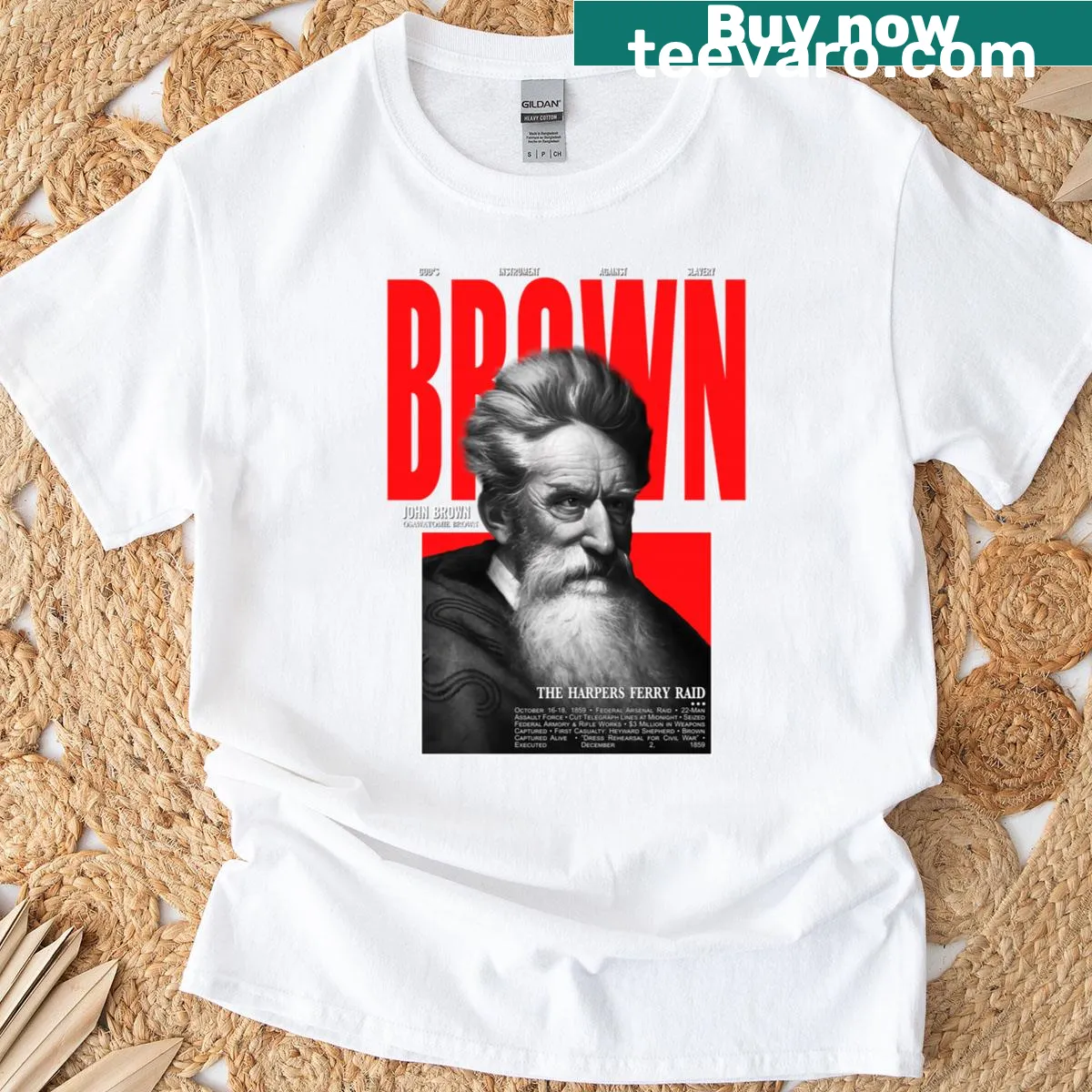 Portrait of John Brown on a historical T-shirt — on a men's t-shirt