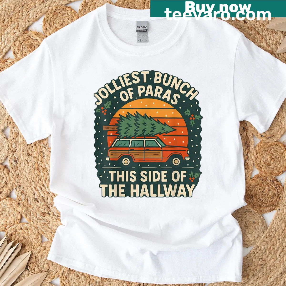 Funny Christmas t-shirt with Jolliest Bunch Of Paras text — on a men's t-shirt