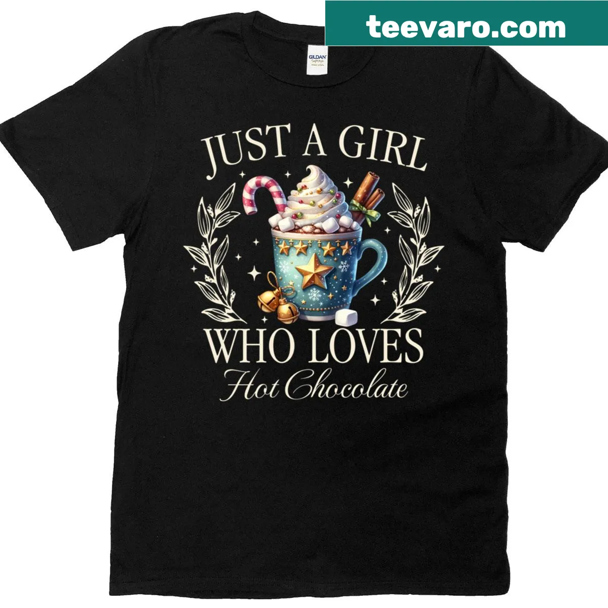 Vintage t-shirt featuring a girl with hot chocolate design. — on a men's t-shirt
