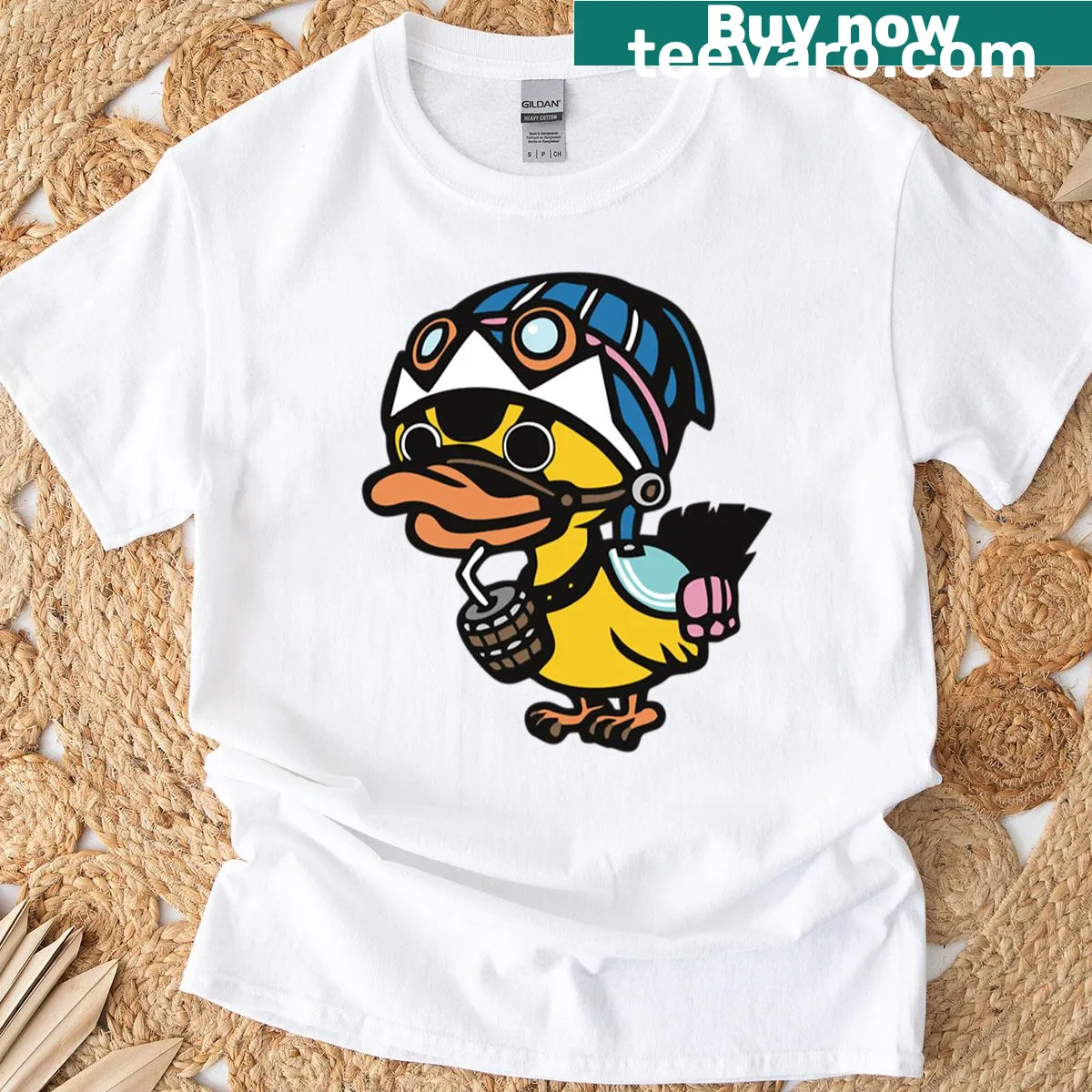 Illustrated super spot-billed duck on a playful pet-themed t-shirt — on a men's t-shirt