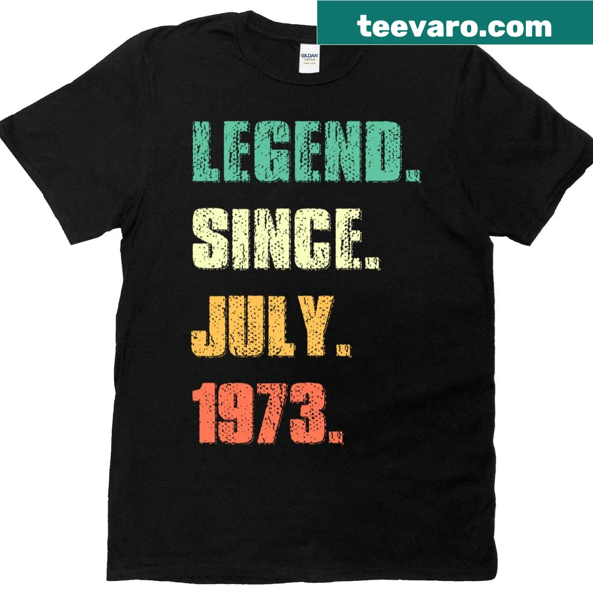 Vintage 53rd birthday t-shirt with 'Legend Since July 1973' text. — on a men's t-shirt