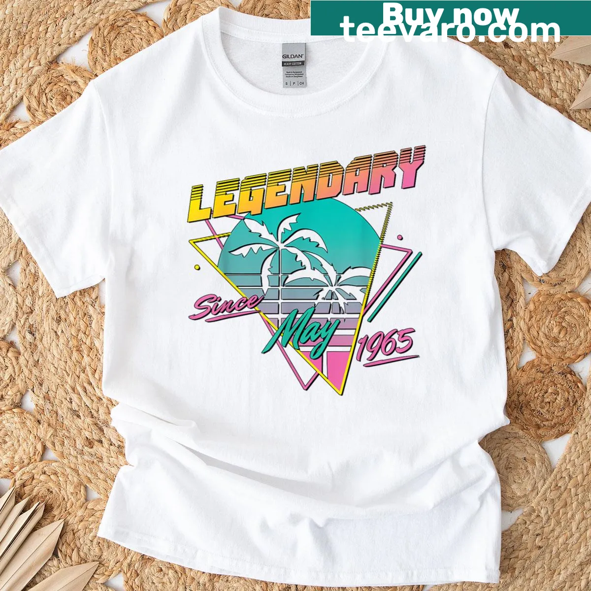 Birthday T-shirt celebrating legendary since May 1965 — on a men's t-shirt