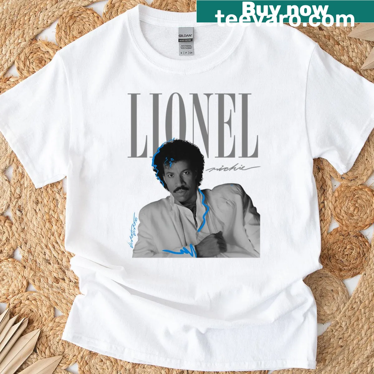 Vintage 80s collage style T-shirt featuring Lionel graphics — on a men's t-shirt