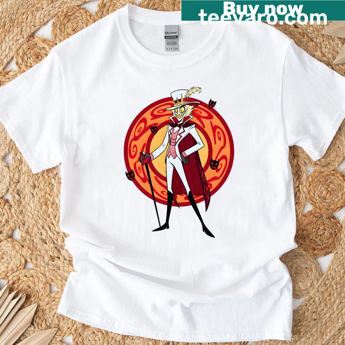 Pop-art style devil king graphic t-shirt — on a men's t-shirt