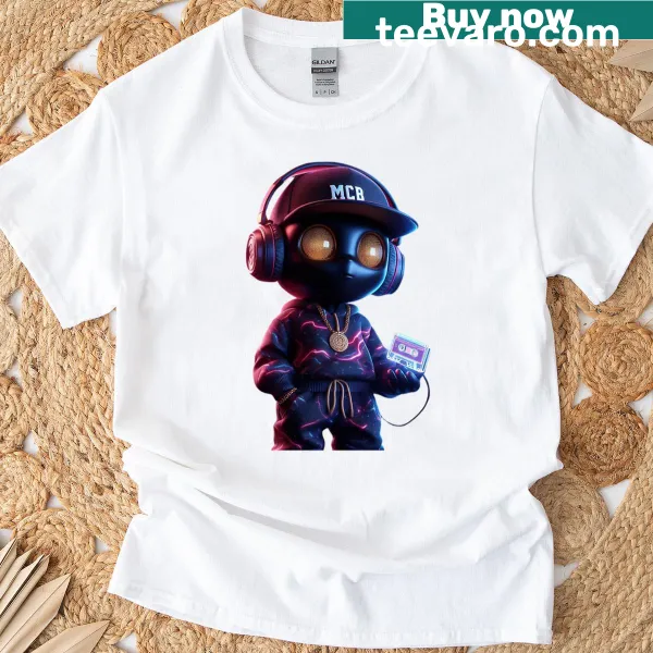 Cosmic mascot illustration on a galaxy-themed T-shirt