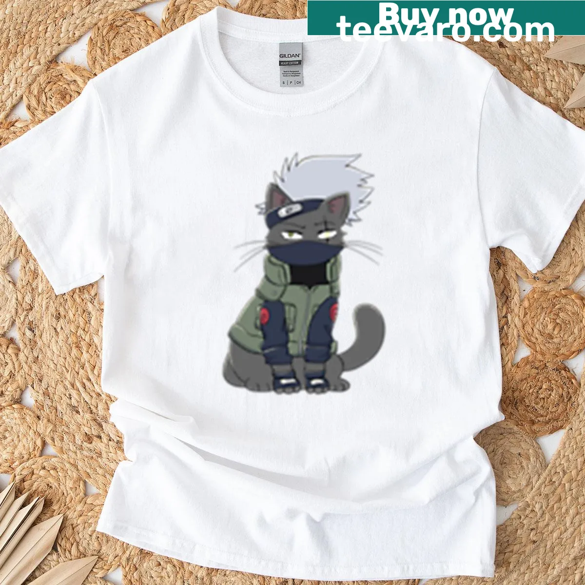 Whimsical cat-themed design on a Meowkashi Sensei T-shirt. — on a men's t-shirt