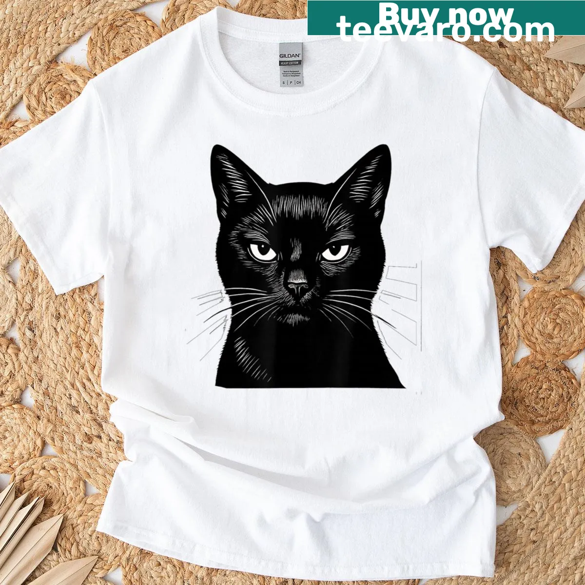 Japanese style cat with ramen graphic T-shirt — on a men's t-shirt