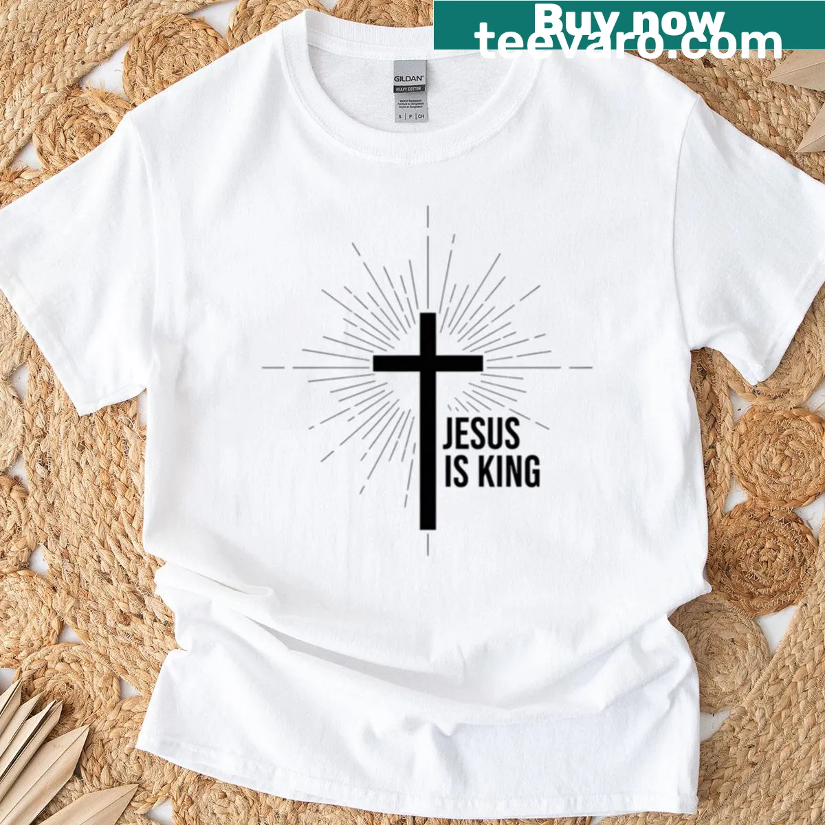 Black t-shirt featuring the bold text 'Jesus Is King' — on a men's t-shirt