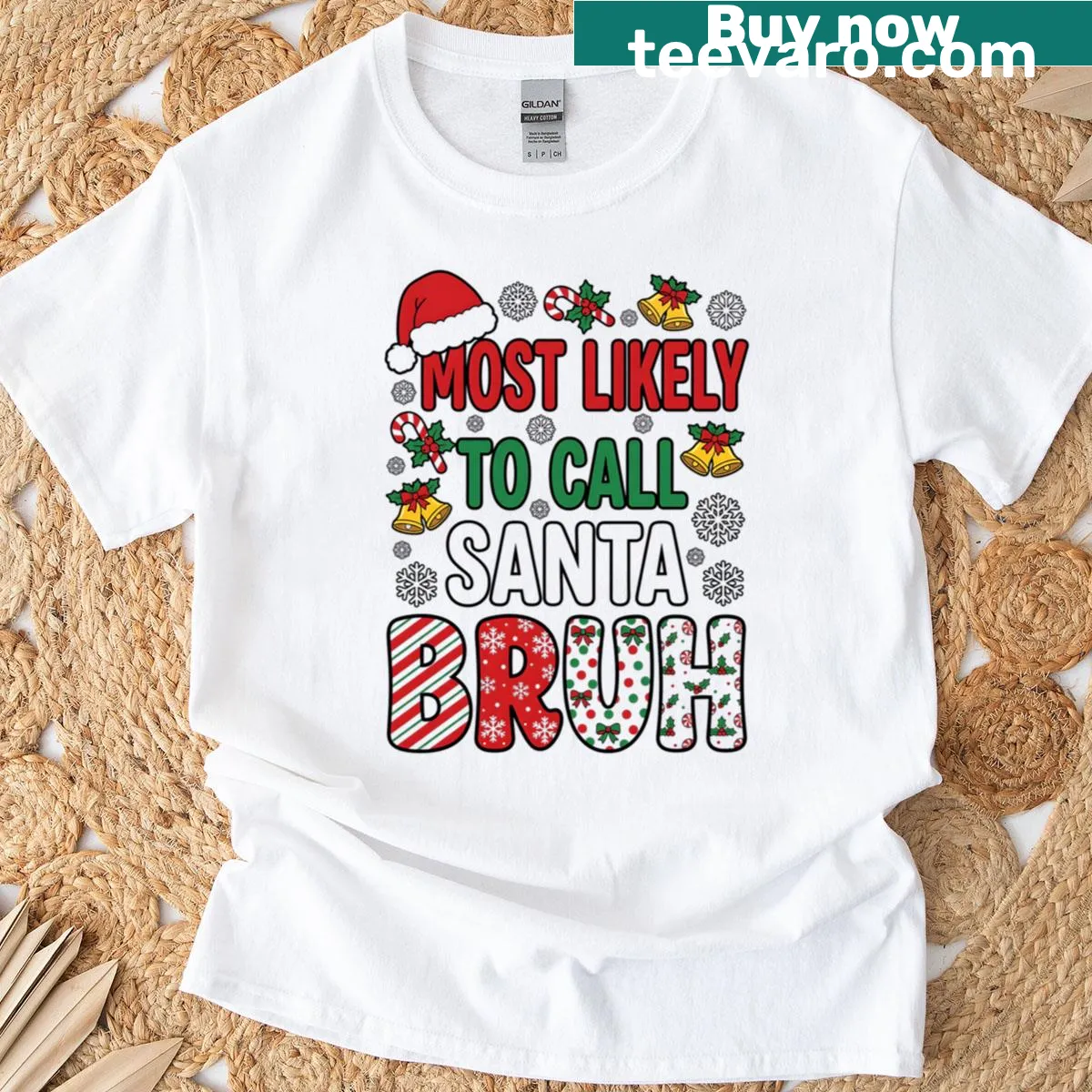 Youthful funny Christmas T-shirt with trendy slang and graphic — on a men's t-shirt