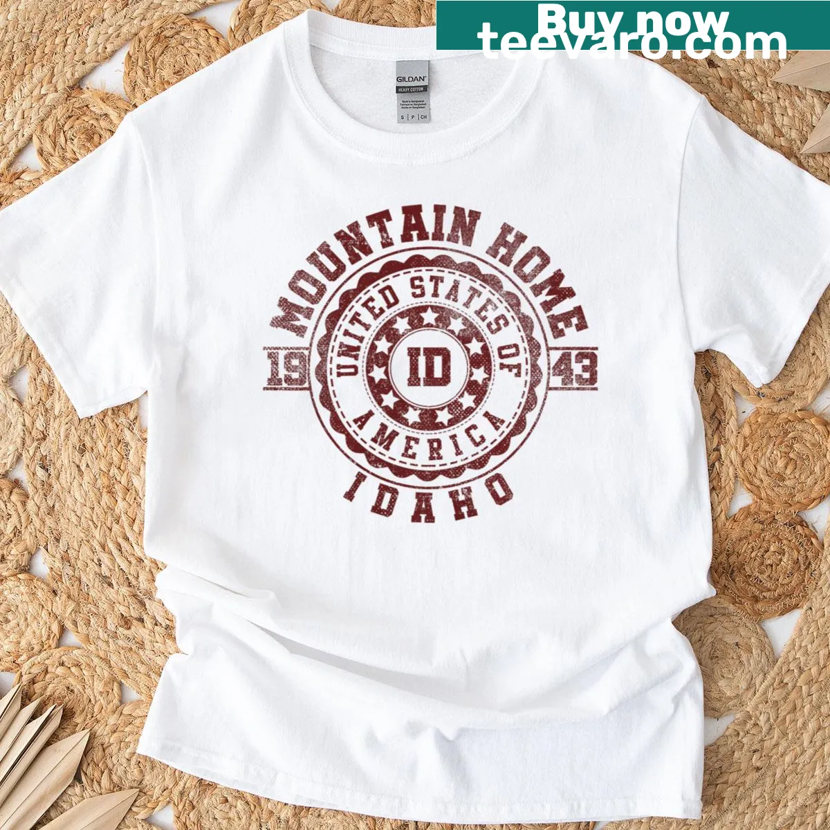 Vintage-style t-shirt celebrating Mountain Home, Idaho — on a men's t-shirt