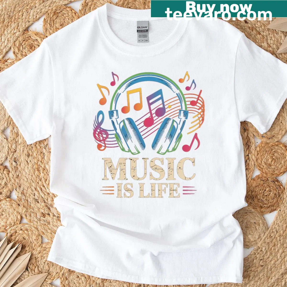 Sentimental t-shirt with the text 'Music Is Life' — on a men's t-shirt