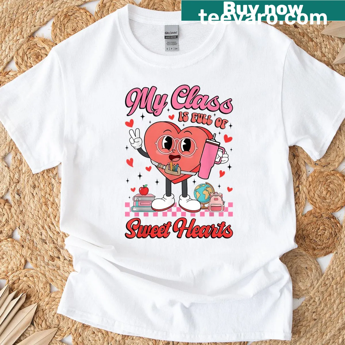 Valentine's Day T-shirt with 'My Class Is Full Of Sweet Hearts' text — on a men's t-shirt