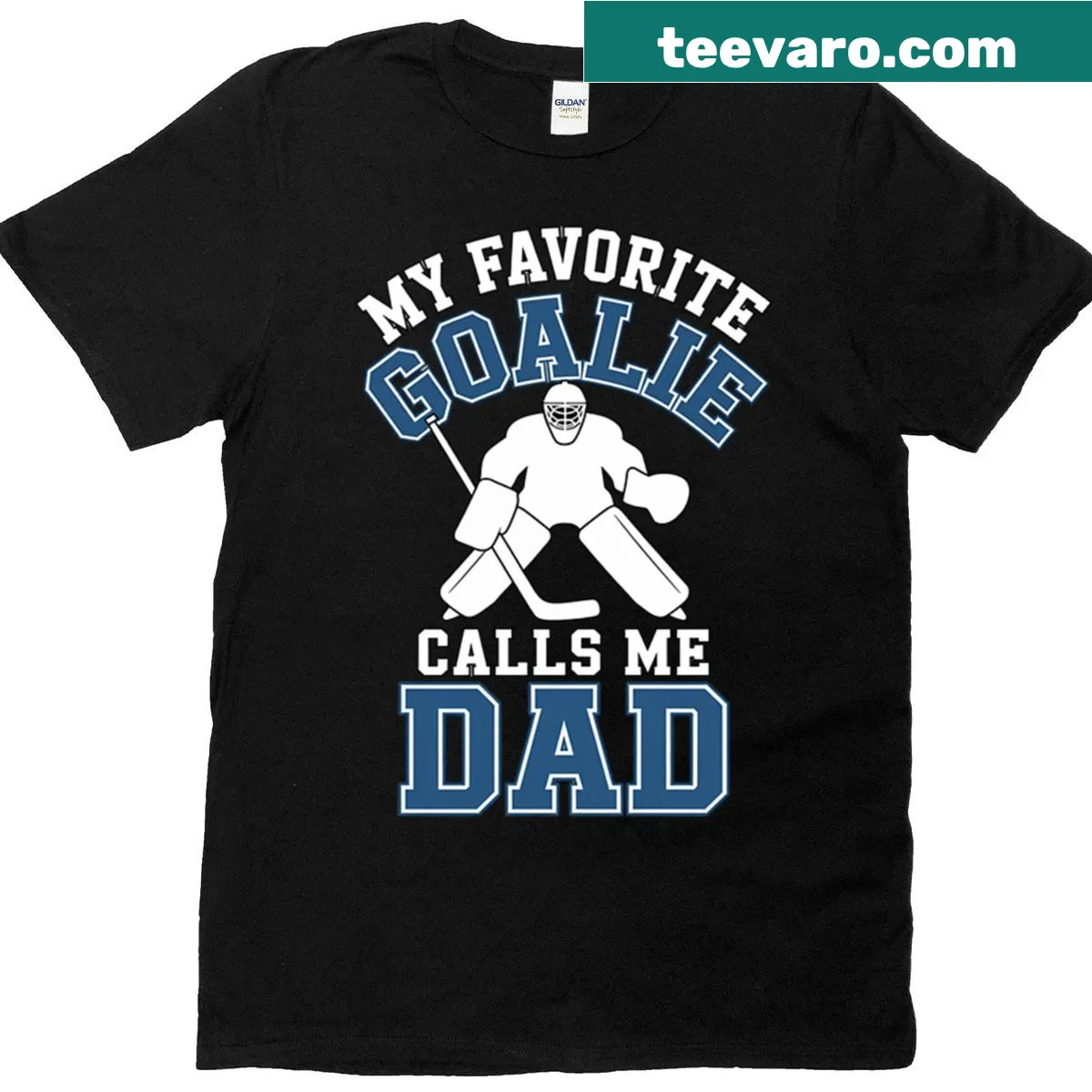 Sentimental T-shirt for hockey dads with a message about their goalie child — on a men's t-shirt