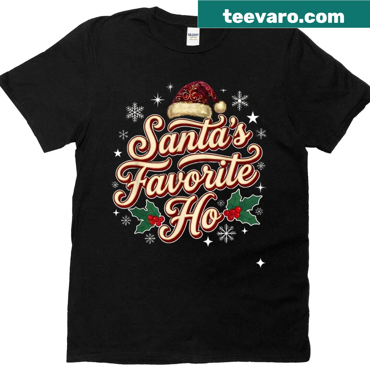 Funny Christmas T-shirt with playful Santa illustration — on a men's t-shirt