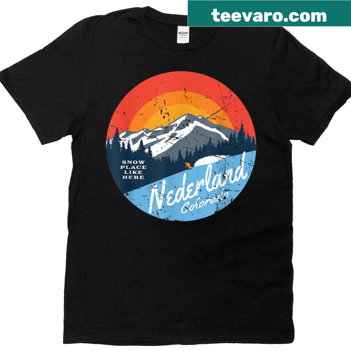 Vintage-style t-shirt featuring Nederland Colorado winter design — on a men's t-shirt