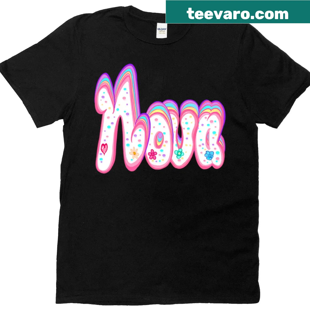 Personalized T-shirt featuring the name Nova in hand-lettered design — on a men's t-shirt