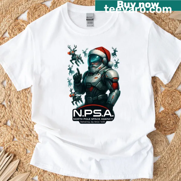 Space-themed Santa Commander graphic t-shirt