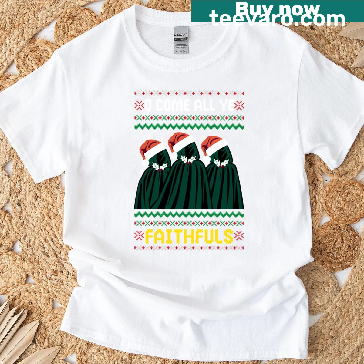 Playful Christmas T-shirt featuring a whimsical hymn graphic — on a men's t-shirt
