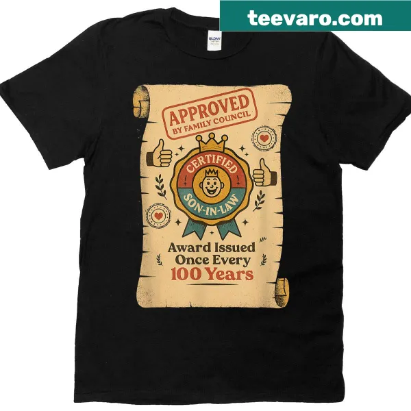 Retro style T-shirt with certificate design declaring favorite son-in-law