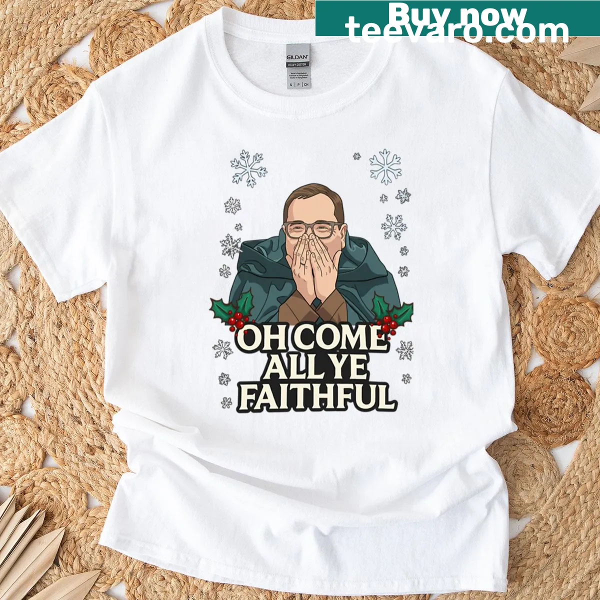 Christmas T-shirt with humorous phrase by Alan Carr — on a men's t-shirt