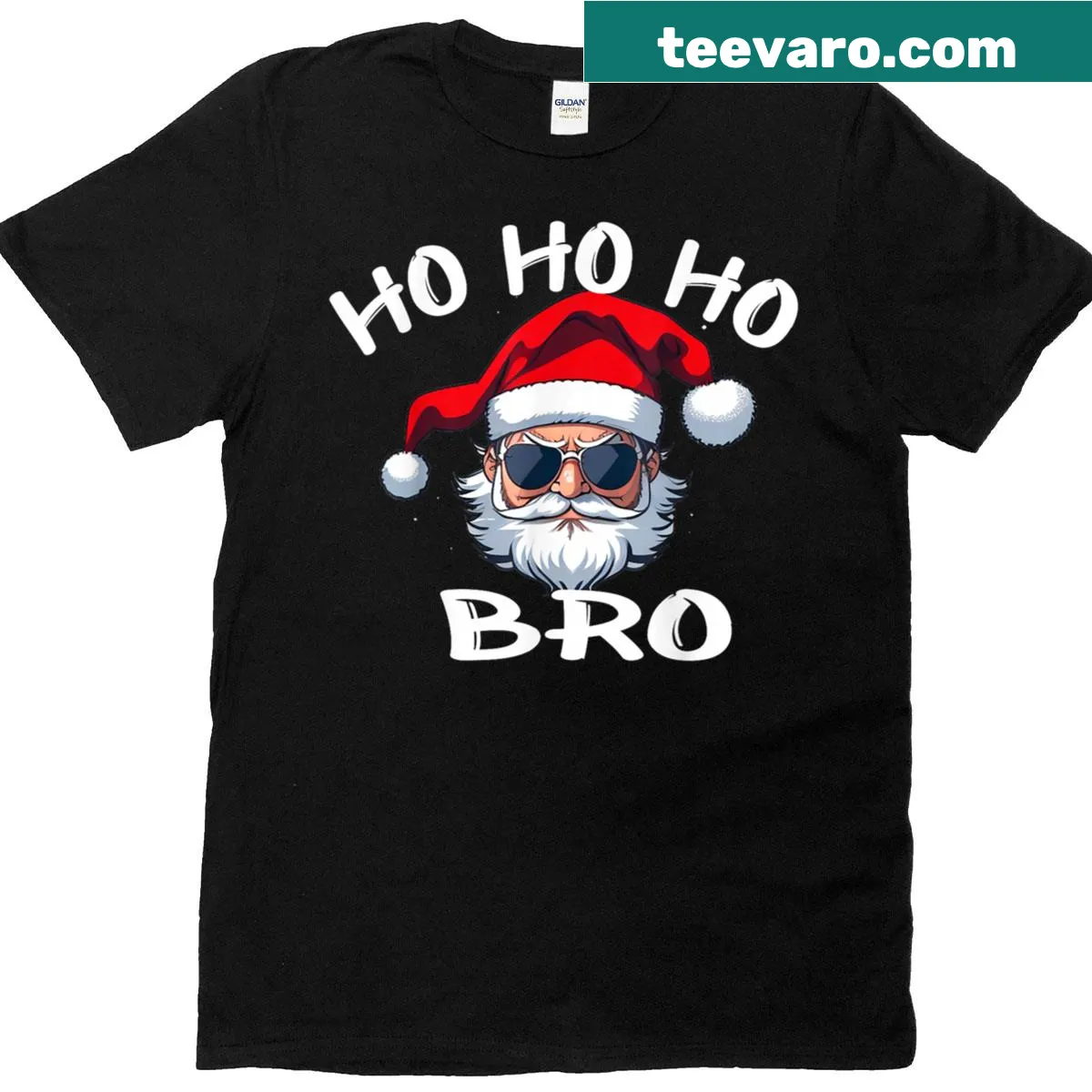 Christmas t-shirt featuring Santa Claus and 'Ho Ho Ho Bro' text — on a men's t-shirt